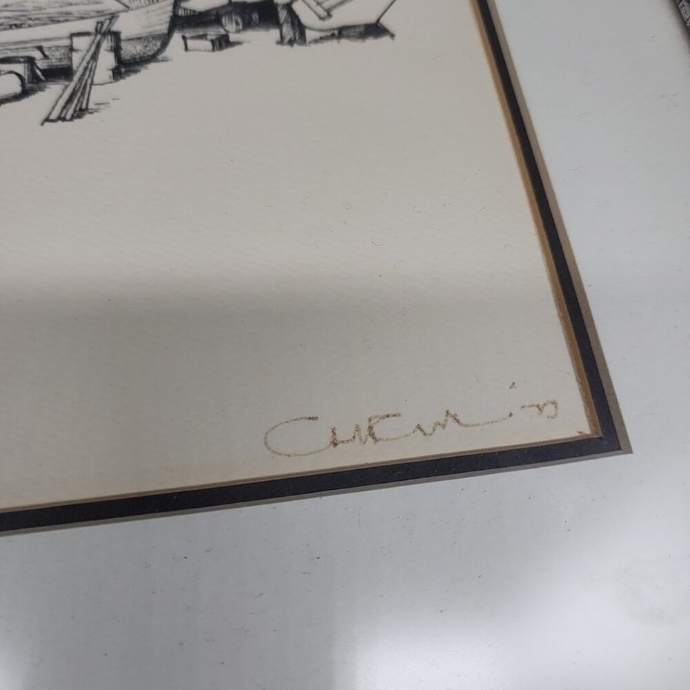 Framed Sketch Pencil Art Potters Cay Nassau Bahamas Signed Sailboat Wall Hanging - Picture 3 of 8